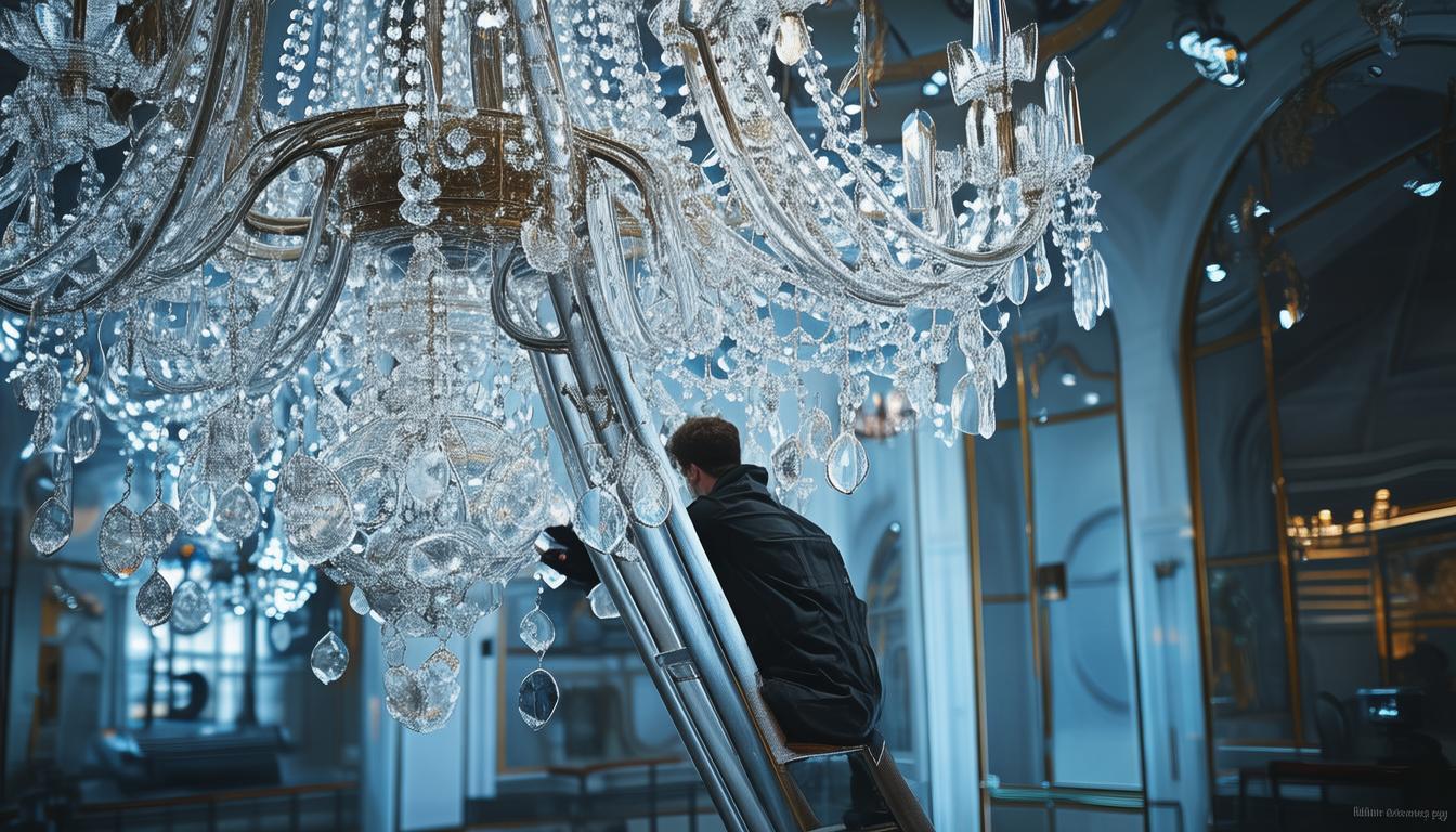 水晶吊灯清洗现场作业